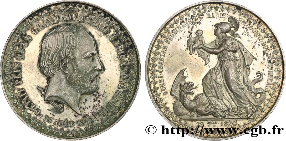 HENRI V COMTE DE CHAMBORD Médaille, commémoration de la mort du Comte de Chambord XF