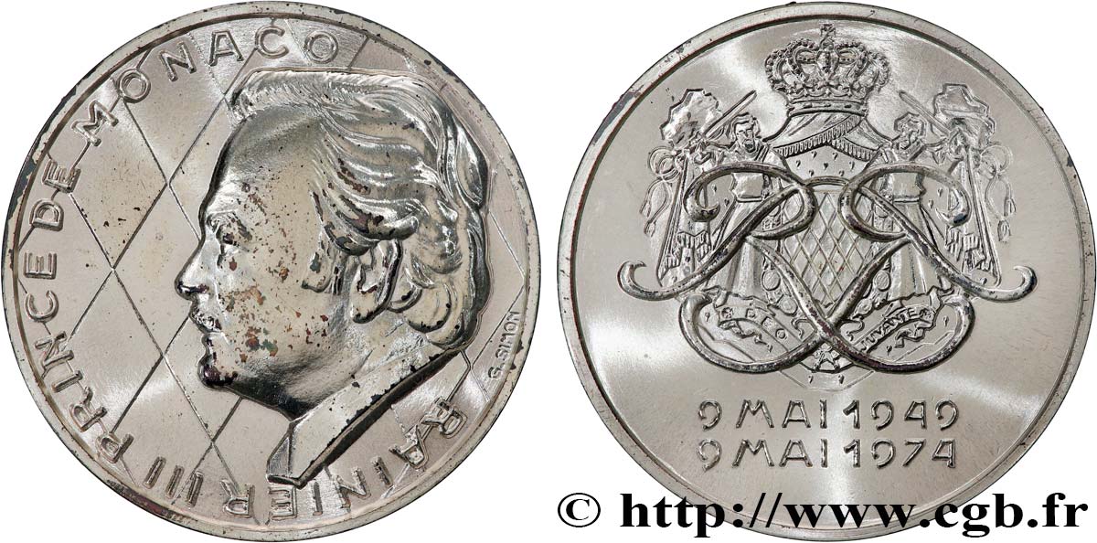 MONACO Médaille, Rainier III, 25 ans de règne SC