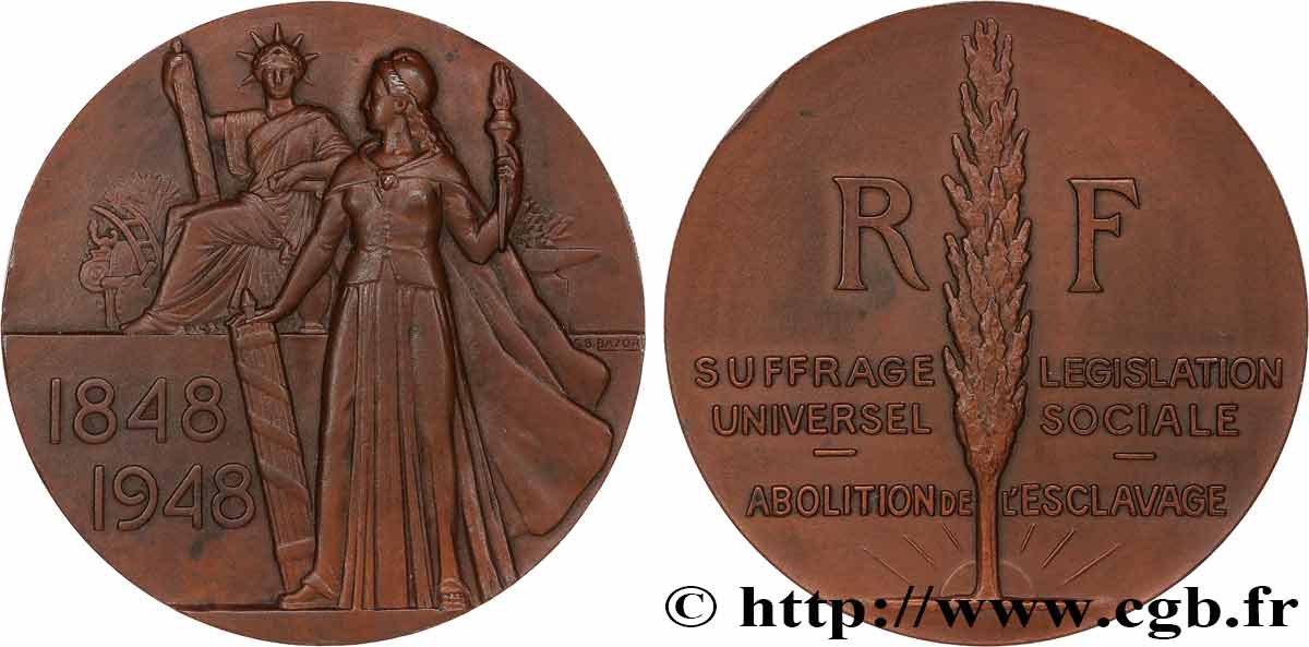 CUARTA REPUBLICA FRANCESA Médaille, Abolition de l’esclavage MBC+