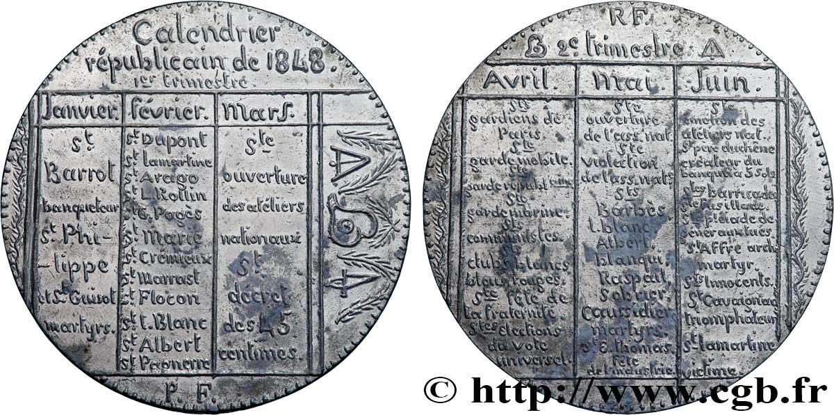 DEUXIÈME RÉPUBLIQUE Médaille, Calendrier républicain MBC+