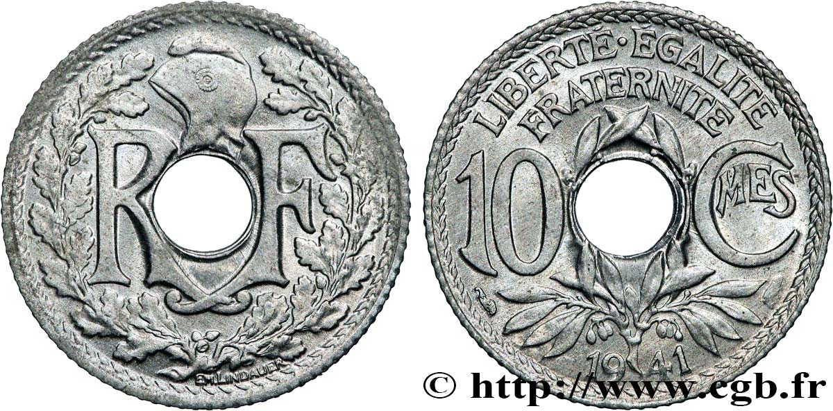 10 centimes Lindauer en zinc, Cmes non souligné et millésime sans points 1941  F.140A/1 EBC62 