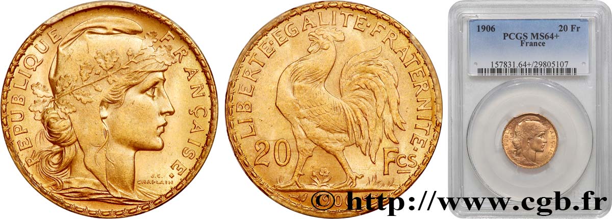 20 francs or Coq, Dieu protège la France 1906 Paris F.534/11 SPL64 PCGS