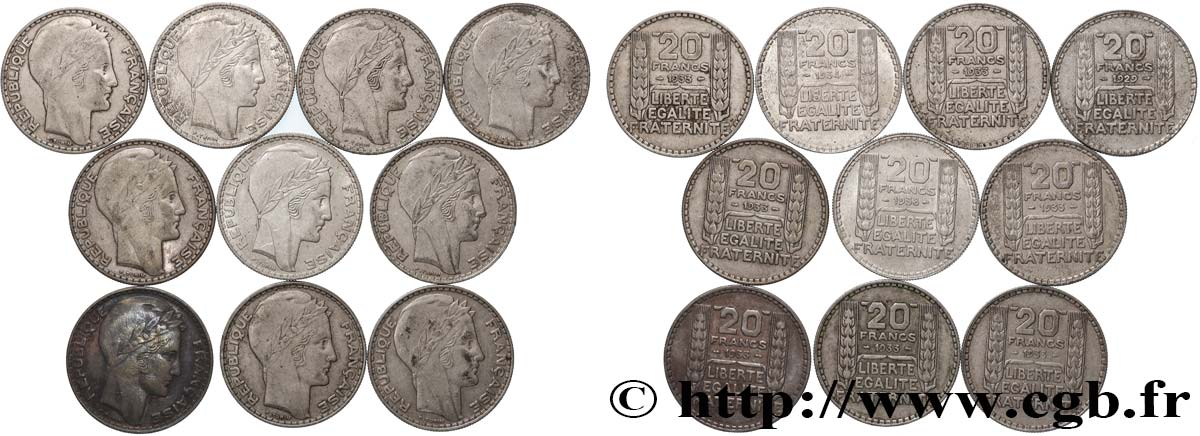 Lot de 10 pièces de 20 francs Turin n.d.  F.400/- lotto 