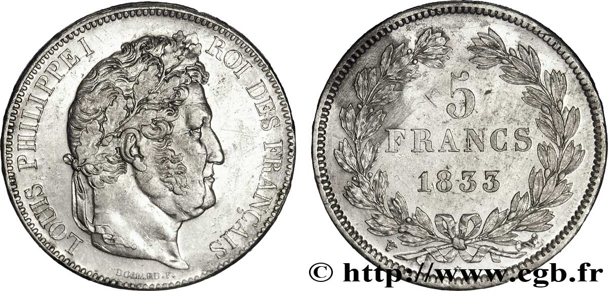 5 francs IIe type Domard 1833 Lille F.324/28 AU53 