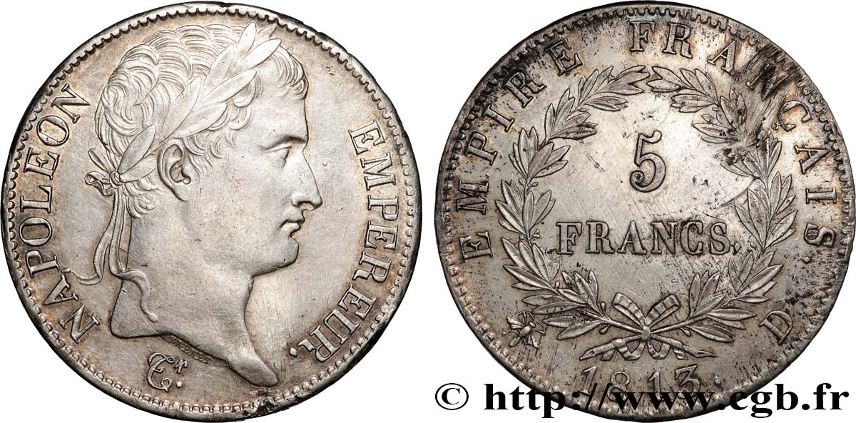 5 francs Napoléon Empereur, Empire français 1813 Lyon F.307/62 AU 