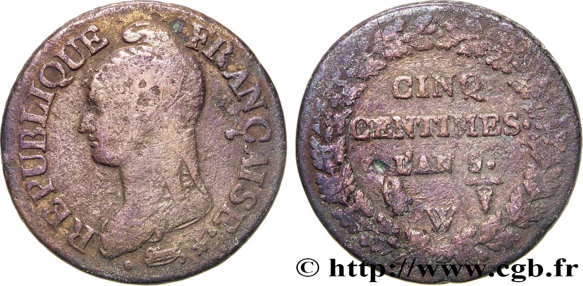 Cinq centimes Dupré, grand module 1797 Lille F.115/31 F12 
