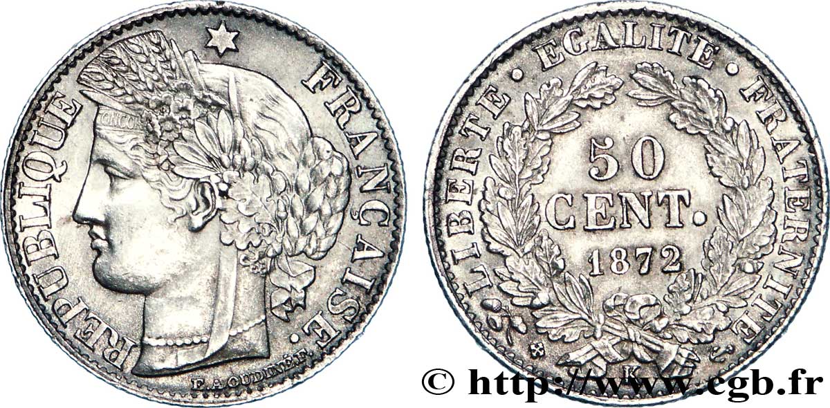 50 centimes Cérès, IIIe République 1872 Bordeaux F.189/4 EBC 