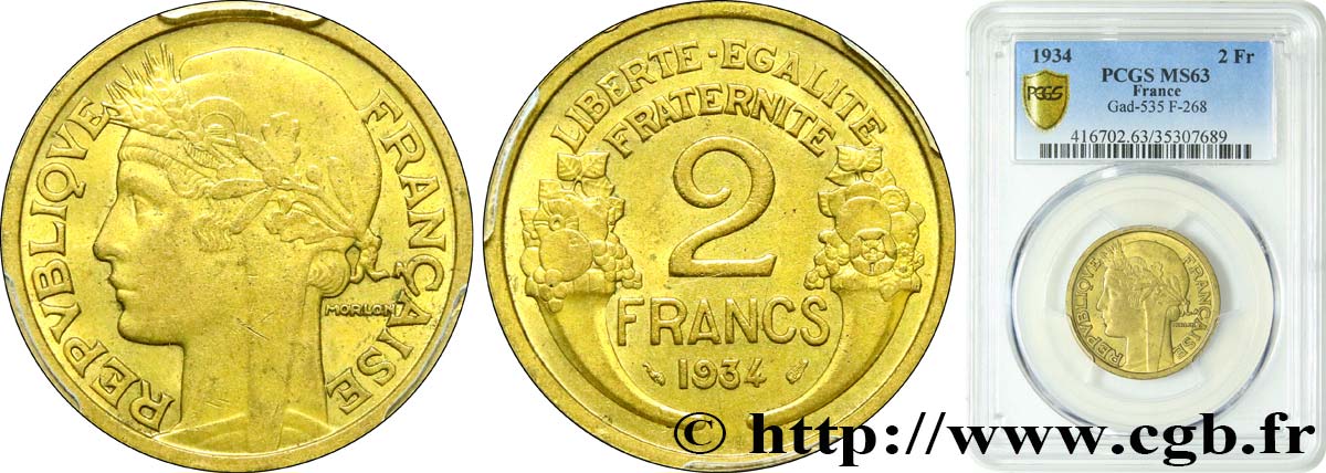 2 francs Morlon 1934  F.268/7 MS63 PCGS