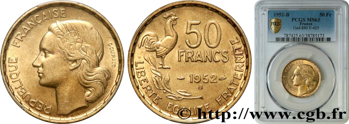 50 francs Guiraud 1952 Beaumont-le-Roger F.425/9 MS63 PCGS
