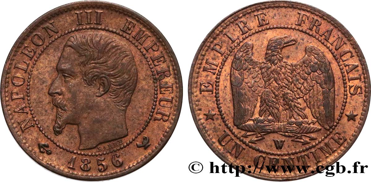 Un centime Napoléon III, tête nue 1856 Lille F.102/32 MS60 