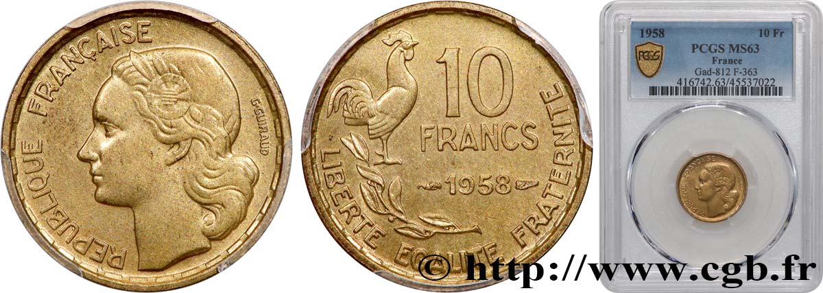 10 francs Guiraud 1958  F.363/14 MS63 PCGS