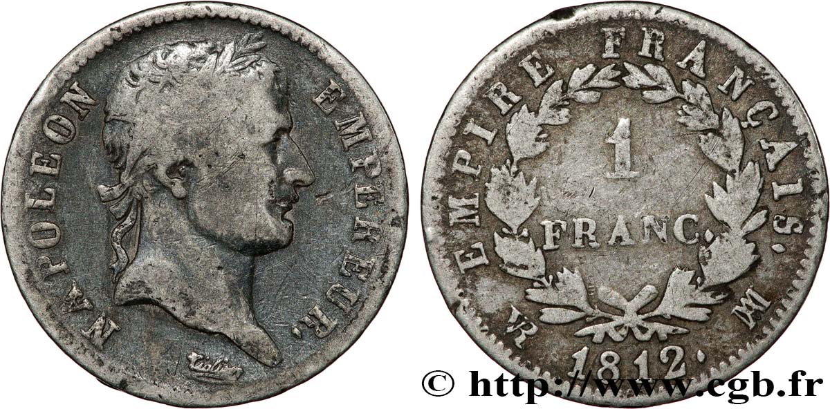 1 franc Napoléon Ier tête laurée, Empire français 1812 Marseille F.205/51 BC 