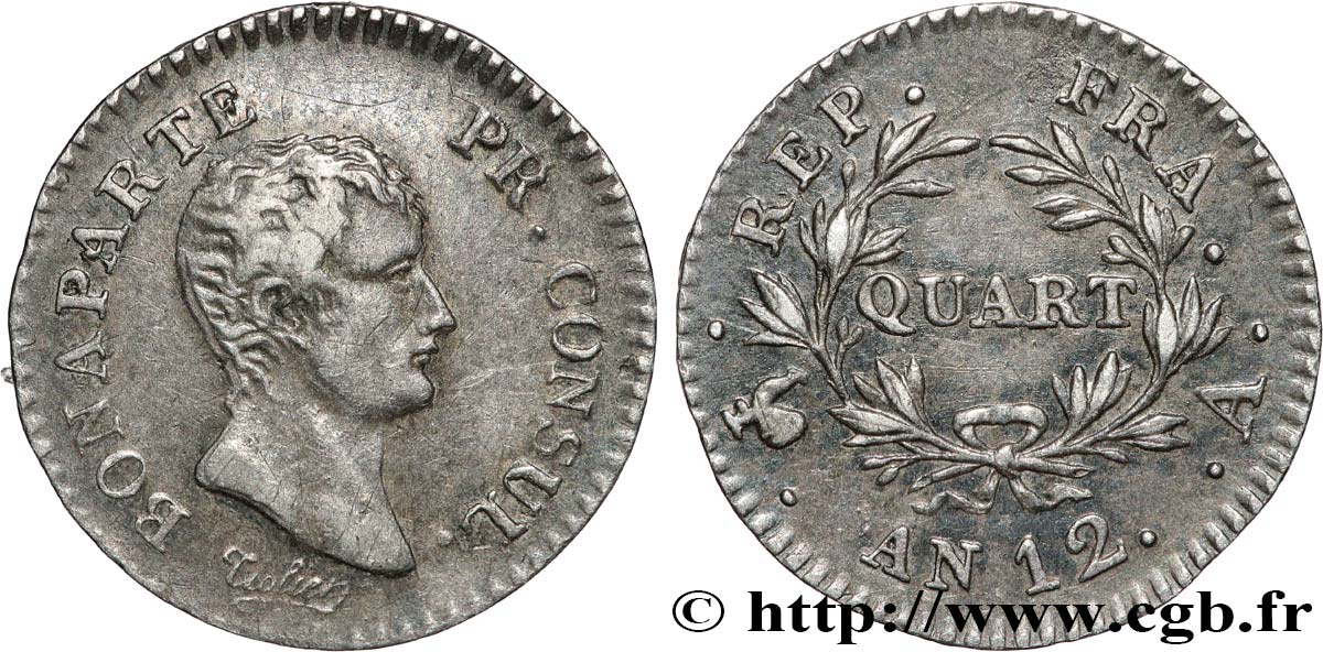 Quart (de franc) Bonaparte Premier Consul 1804 Paris F.157/1 TTB40 