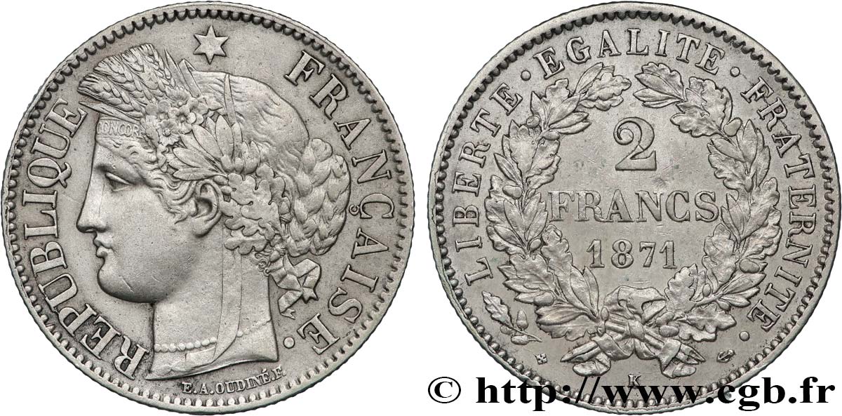2 francs Cérès, avec légende 1871 Bordeaux F.265/7 SPL55 