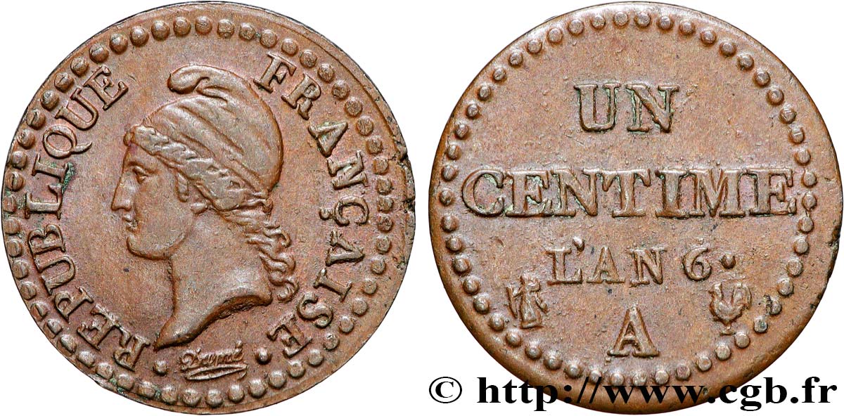 Un centime Dupré, 6 normal 1798 Paris F.100/3 AU53 