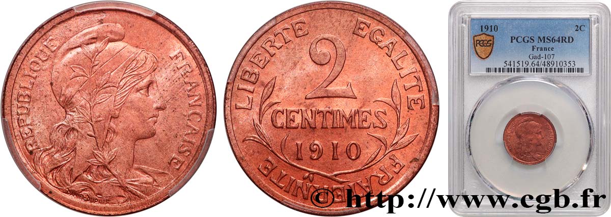 2 centimes Daniel-Dupuis 1910 Paris F.110/13 MS64 PCGS