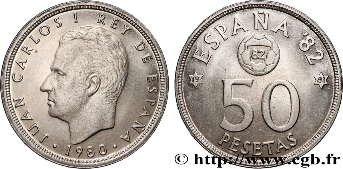 SPAGNA 50 Pesetas Juan Carlos coupe du Monde de Football 1982 (1981) 1980 Madrid MS 