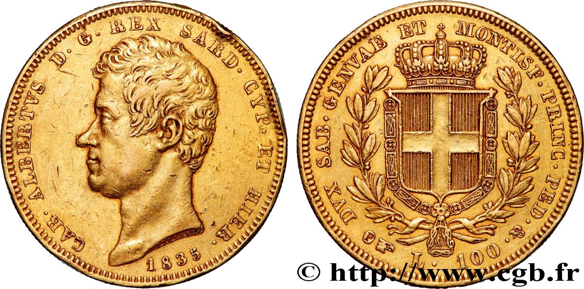 GOLD, PALLADIUM & PLATINUM INVESTMENT 100 Lire 1835 Turin XF 