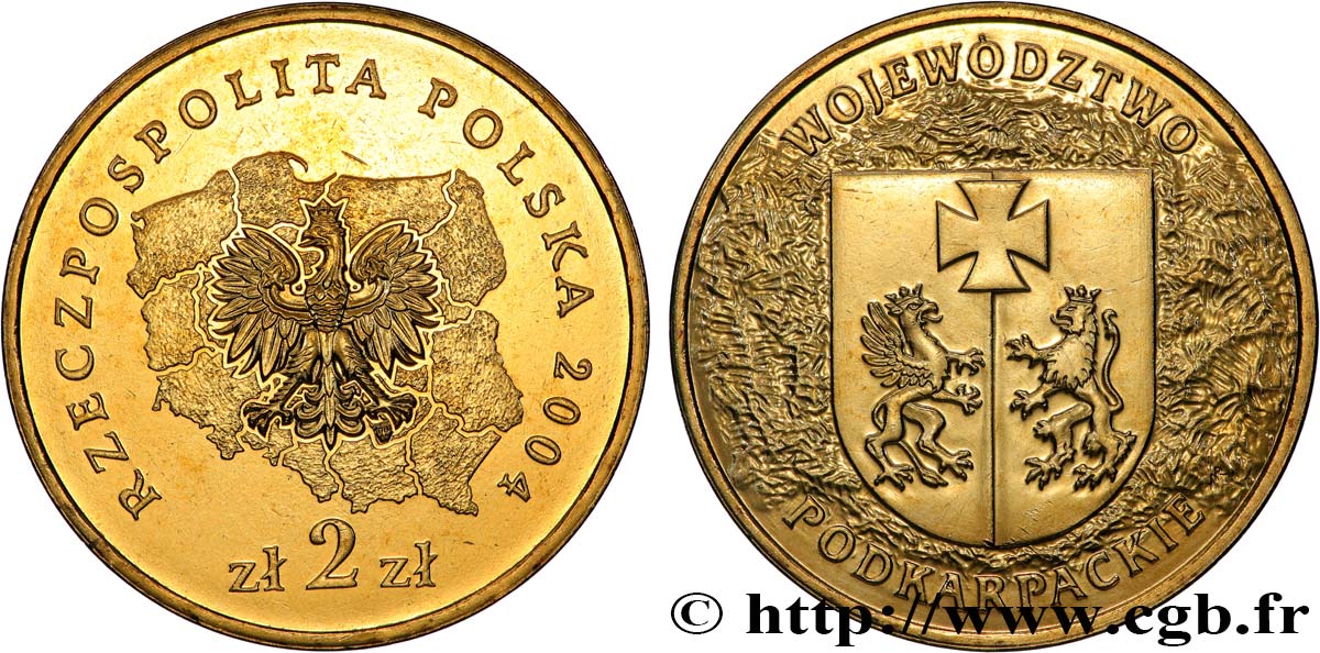 POLONIA 2 Zlote aigle / écu de la Voïvodie des Basses-Carpates 2004 Varsovie MS 