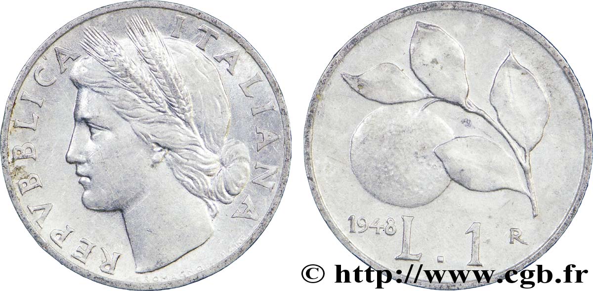 ITALIA 1 Lire Cérès / branche d’oranger 1948 Rome - R SPL 