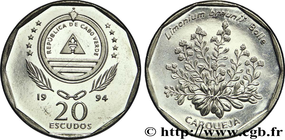 KAPE VERDE 20 Escudos série botanique : Limonium braunii 1994  fST 