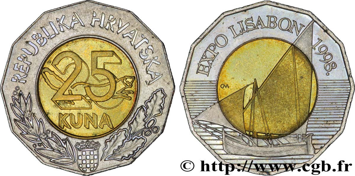 CROATIA 25 Kuna exposition universelle Lisbonne 1998 (voilier) 1998  AU 