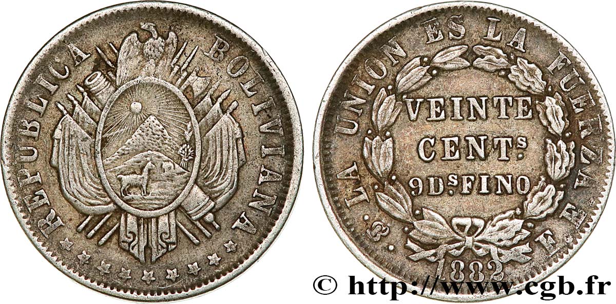 BOLIVIEN 20 Centavos 1882 Potosi SS 