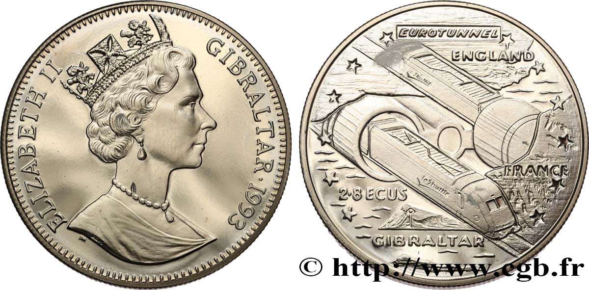 GIBRALTAR 2,8 Ecus Proof Elisabeth II / tunnel sous la Manche 1993  MS 