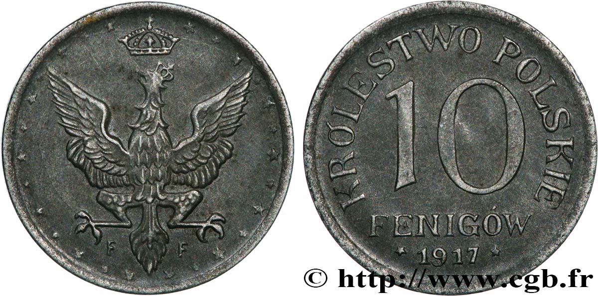 POLAND 10 Fenigow Pologne sous administration allemande 1917  AU 