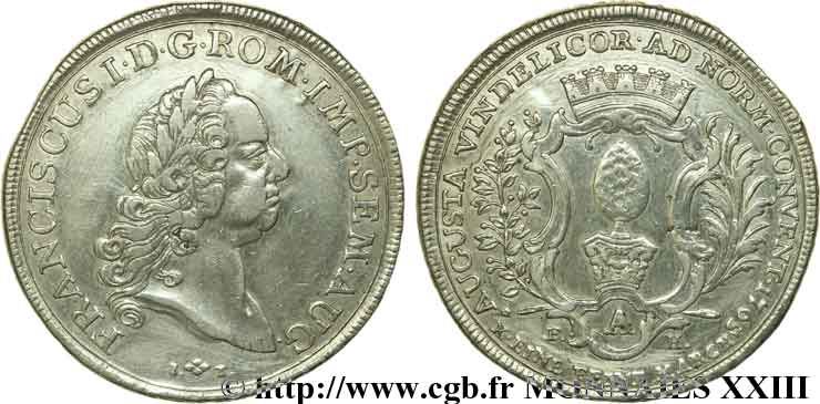 ALLEMAGNE - AUGSBOURG - FRANÇOIS Ier DE LORRAINE Thaler 1765 Augsbourg VF