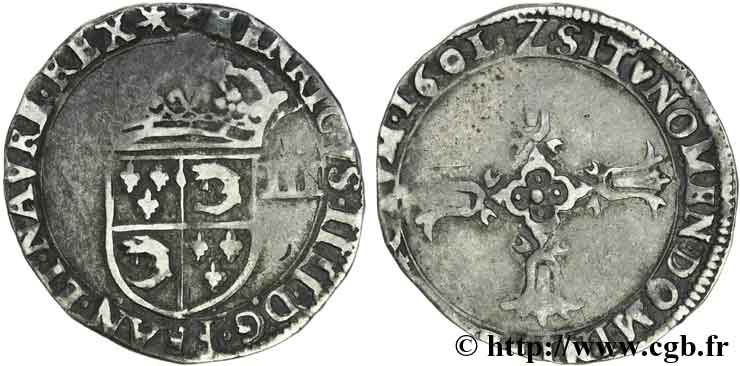 HENRI IV LE GRAND Huitième d écu du Dauphiné 1601 Grenoble TB+