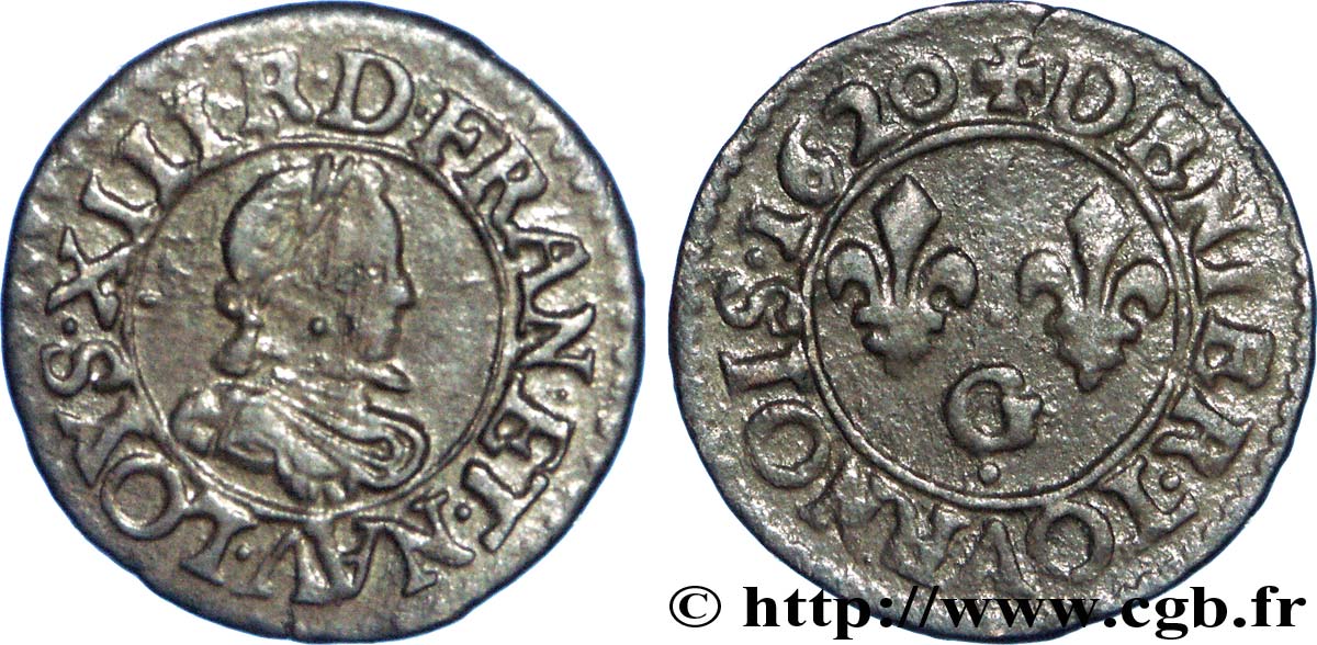 LOUIS XIII LE JUSTE Denier tournois, type 1 de Poitiers, buste A 1620 Poitiers TTB
