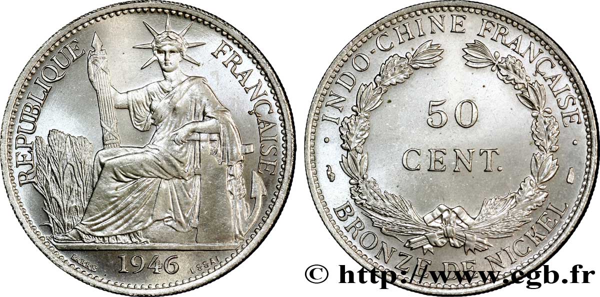 PROVISIONAL GOVERNEMENT OF THE FRENCH REPUBLIC - INDOCHINA Essai de 50 centimes 1946 Paris MS 