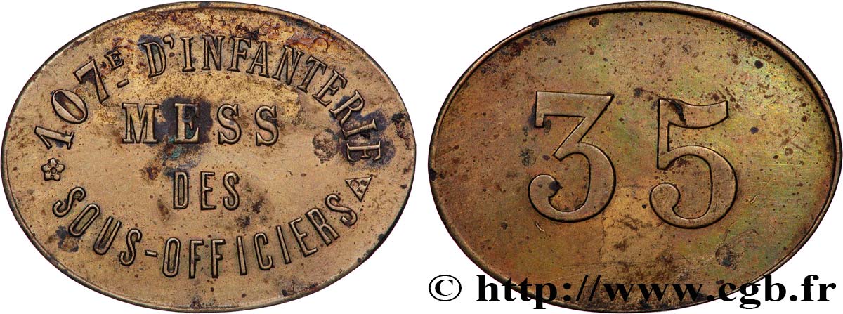 JETONS ET MONNAIES MILITAIRES 35 Centimes - Mess des Sous-Officiers (107e) AU