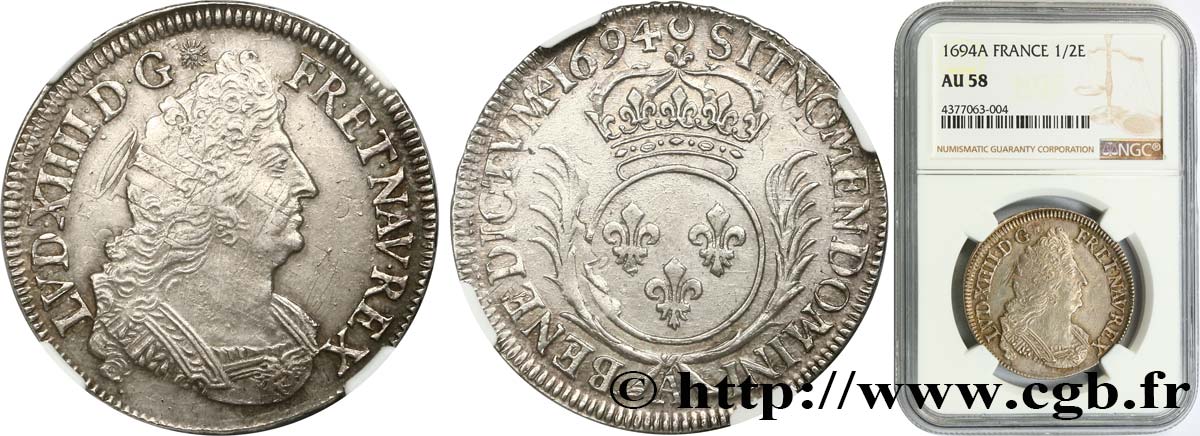 LOUIS XIV LE GRAND OU LE ROI SOLEIL Demi-écu aux palmes 1694 Paris SUP58