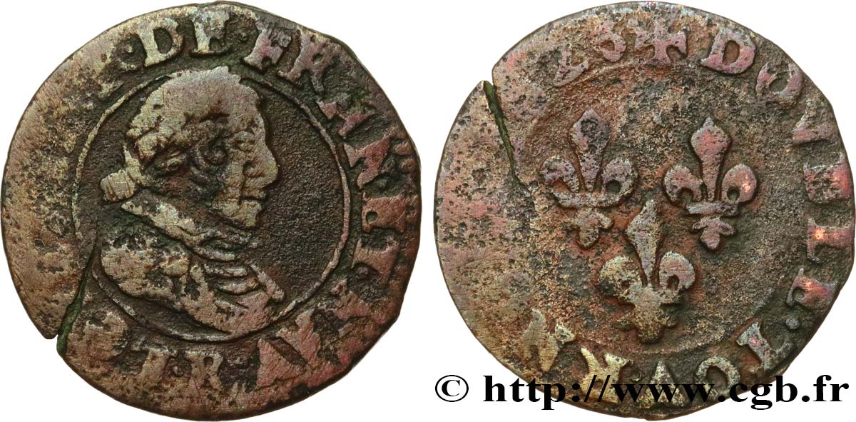 LOUIS XIII  Double tournois, type 4 de Villeneuve 1626 Saint-André de Villeneuve-lès-Avignon VF