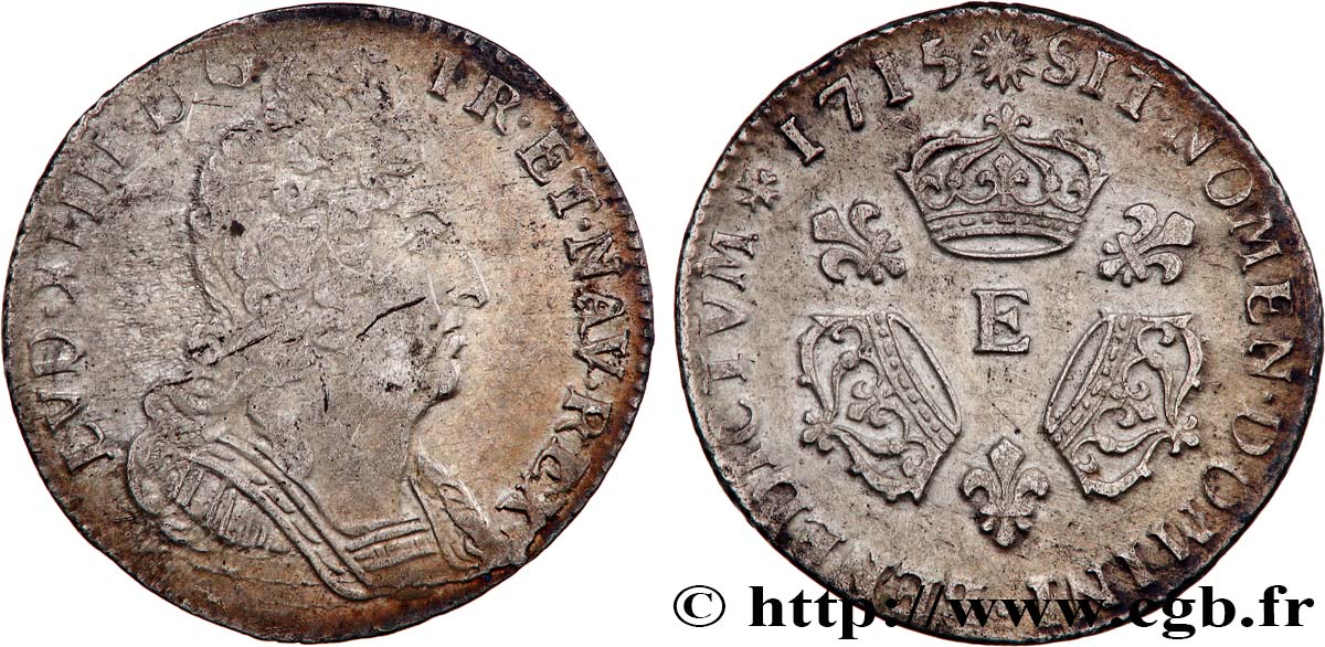 LOUIS XIV LE GRAND OU LE ROI SOLEIL Dixième d écu aux trois couronnes 1715 Tours TTB