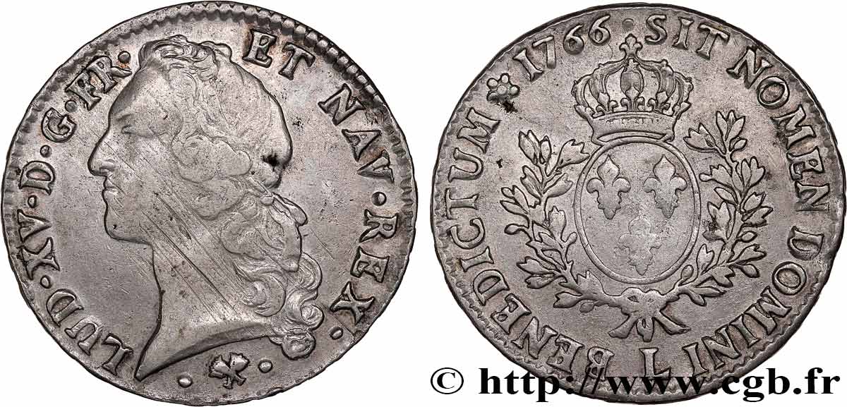 LOUIS XV  THE WELL-BELOVED  Écu aux branches d’olivier, tête ceinte d’un bandeau 1766 Bayonne SS