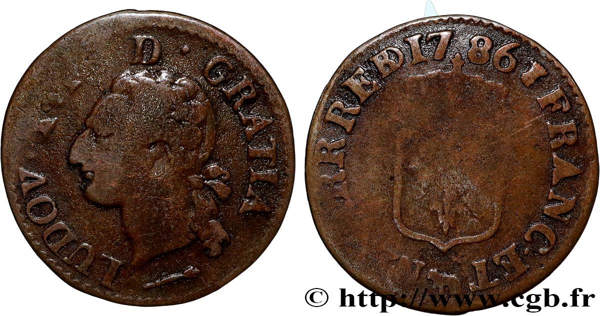 LOUIS XVI Liard dit  à l écu  de Béarn 1786 Pau VF