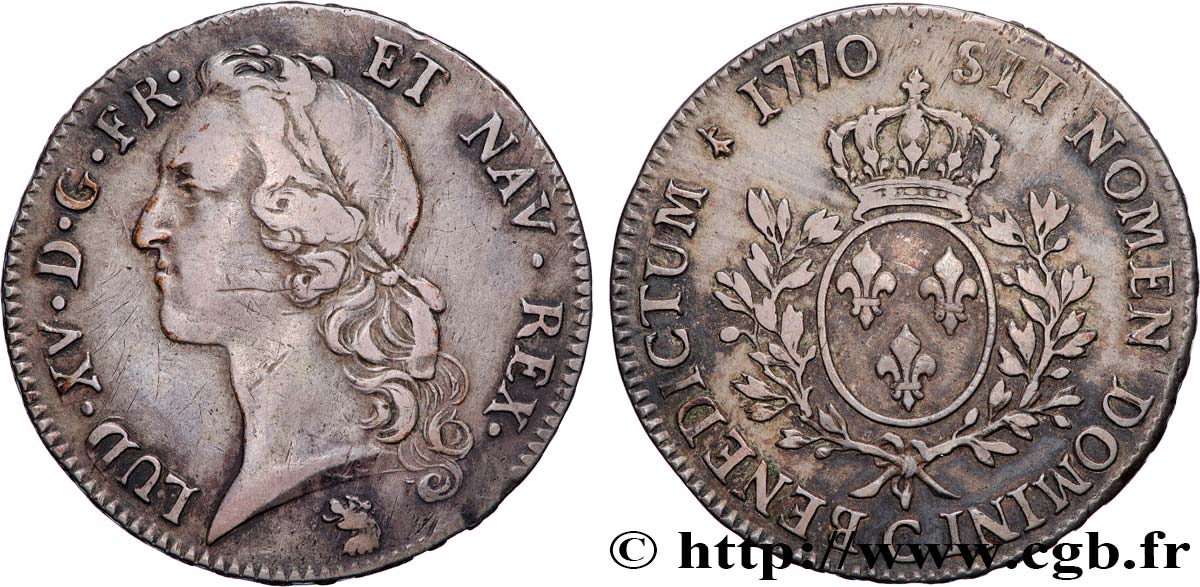 LOUIS XV  THE WELL-BELOVED  Écu aux branches d’olivier, tête ceinte d’un bandeau 1770 Caen SS