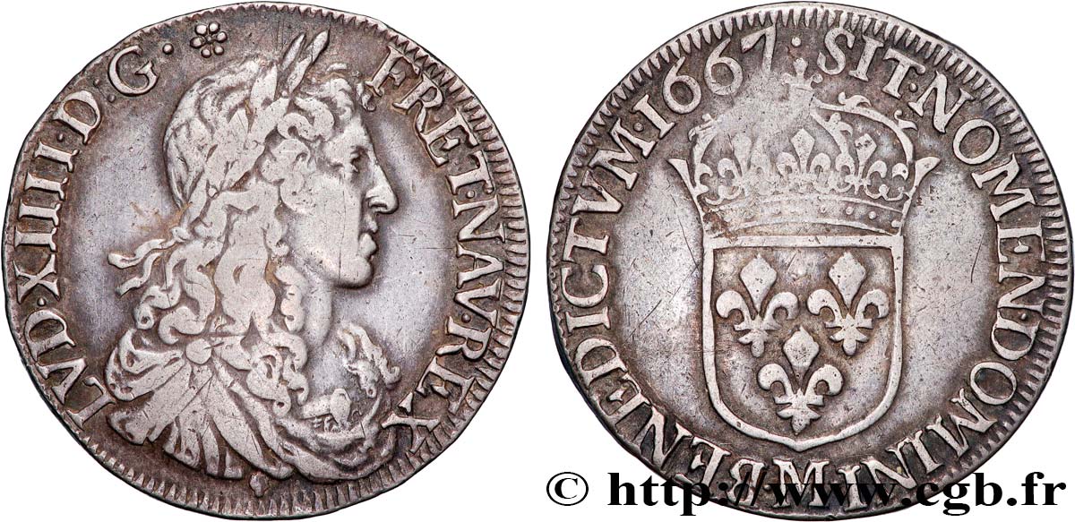 LOUIS XIV  THE SUN KING  Demi-écu, portrait apollinien 1667 Toulouse SS