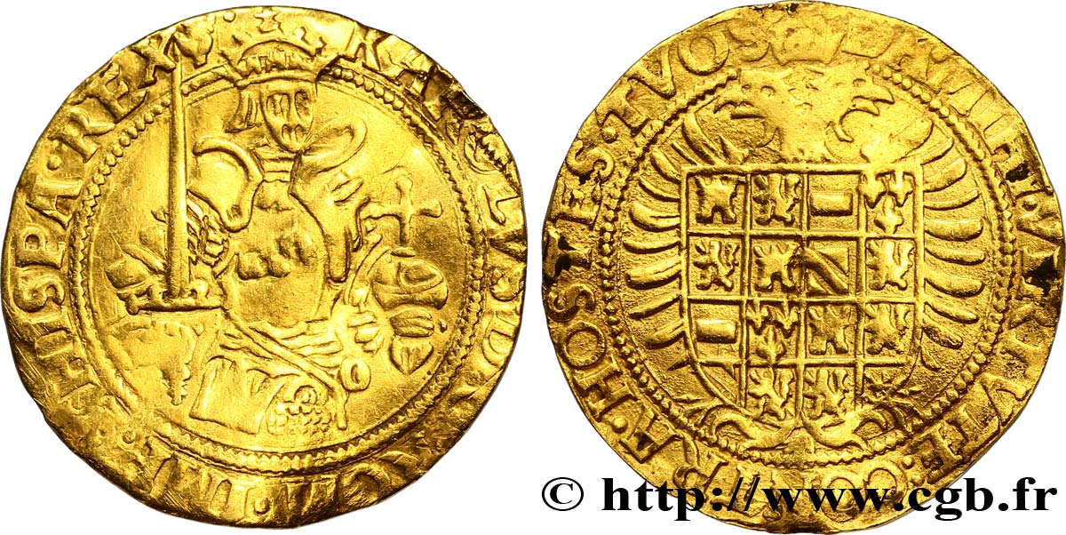 PAYS-BAS ESPAGNOLS - DUCHÉ DE BRABANT - CHARLES V DIT CHARLES QUINT Réal d’or n.d. Anvers SS